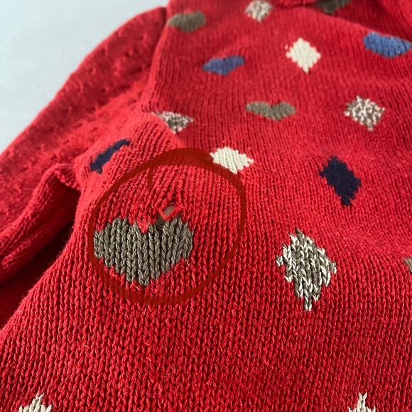 Vintage Twee Hearts Diamonds Wonderland Red Cardigan Sweater Sz Small - Picture 4 of 12